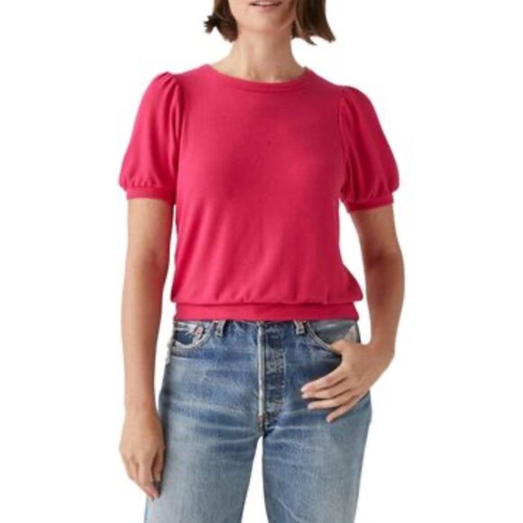 Michael Stars Women’s Elise Puff Sleeve Top Dark Voltage Sz SP Preppy Oldmoney - Picture 1 of 13